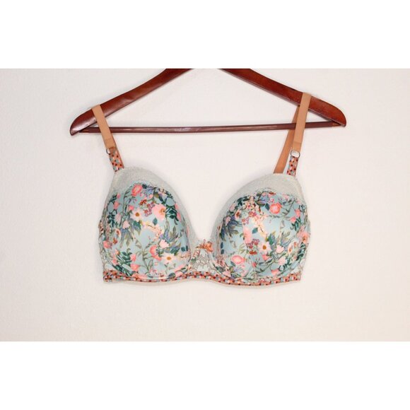 Victoria's Secret Dream Angel Bra 34DDD Green Floral Lace Push Up Padded Unwired - Picture 1 of 13